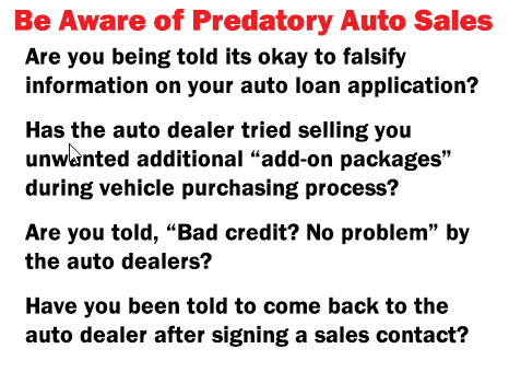 Community Announcement #3 - Predatory Auto Sales